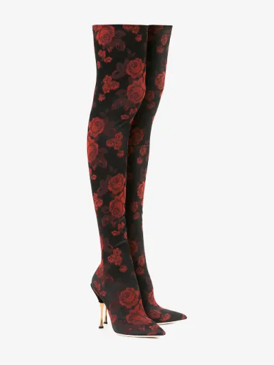 Rose-jacquard over-the-knee boots展示图