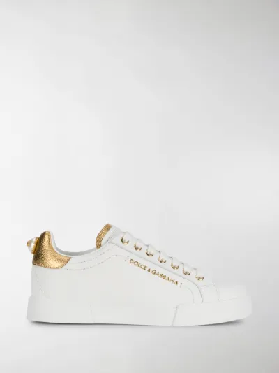 dolce & gabbana white pearl embellished leather sneakers