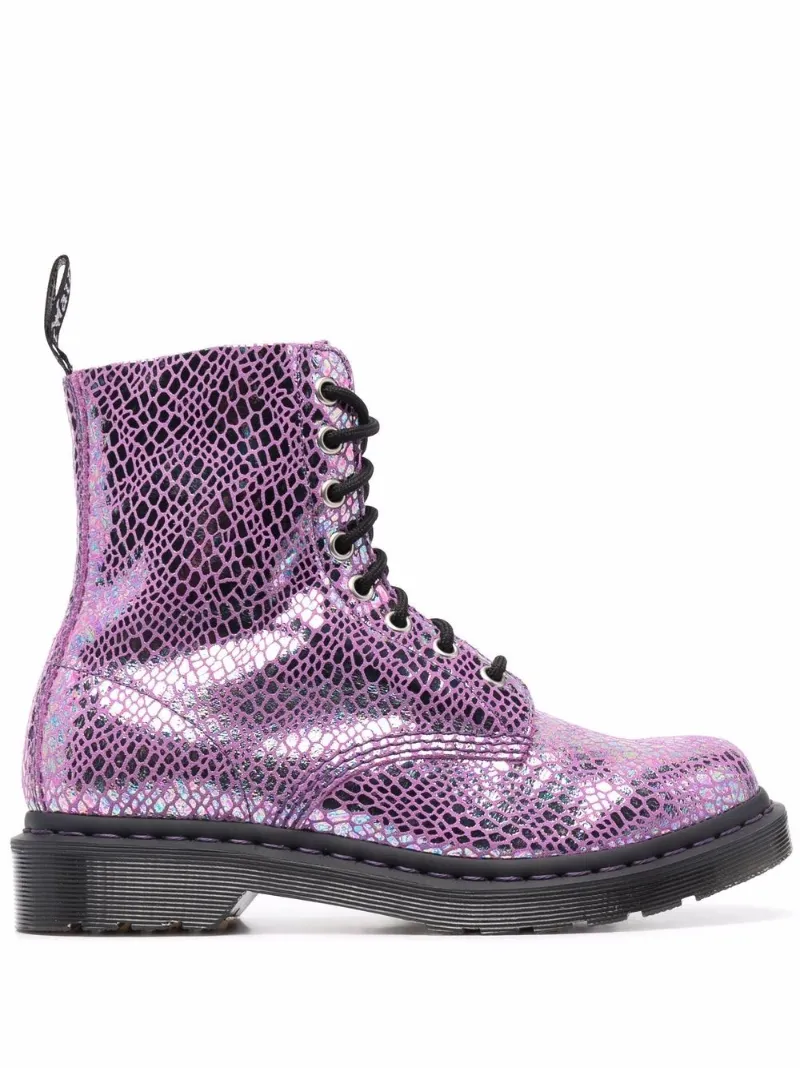 Dr. Martens metallic snake-effect boots purple | MODES