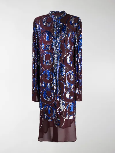 blue sequin shirt dress