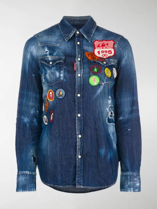 Dsquared2 - distressed denim patch shirt
