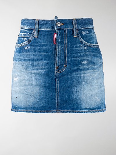 Dsquared2 Faded Distressed Denim Skirt Blue Modes