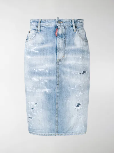 Dsquared2 Gonna denim effetto invecchiato blu | MODES