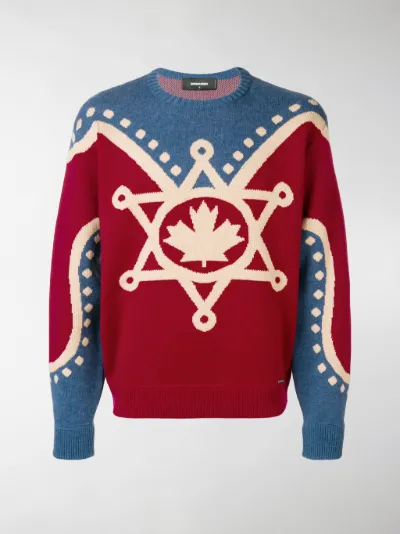 Dsquared2 Intarsio Di Maglione Canada Rosso Colore Con 0SFqU