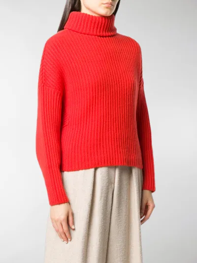 red cashmere polo neck jumper