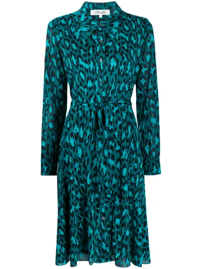 green leopard shirt dress