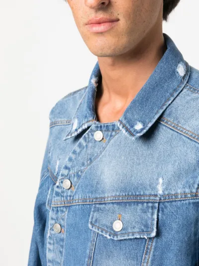 guys patched and ripped detail denim jacket