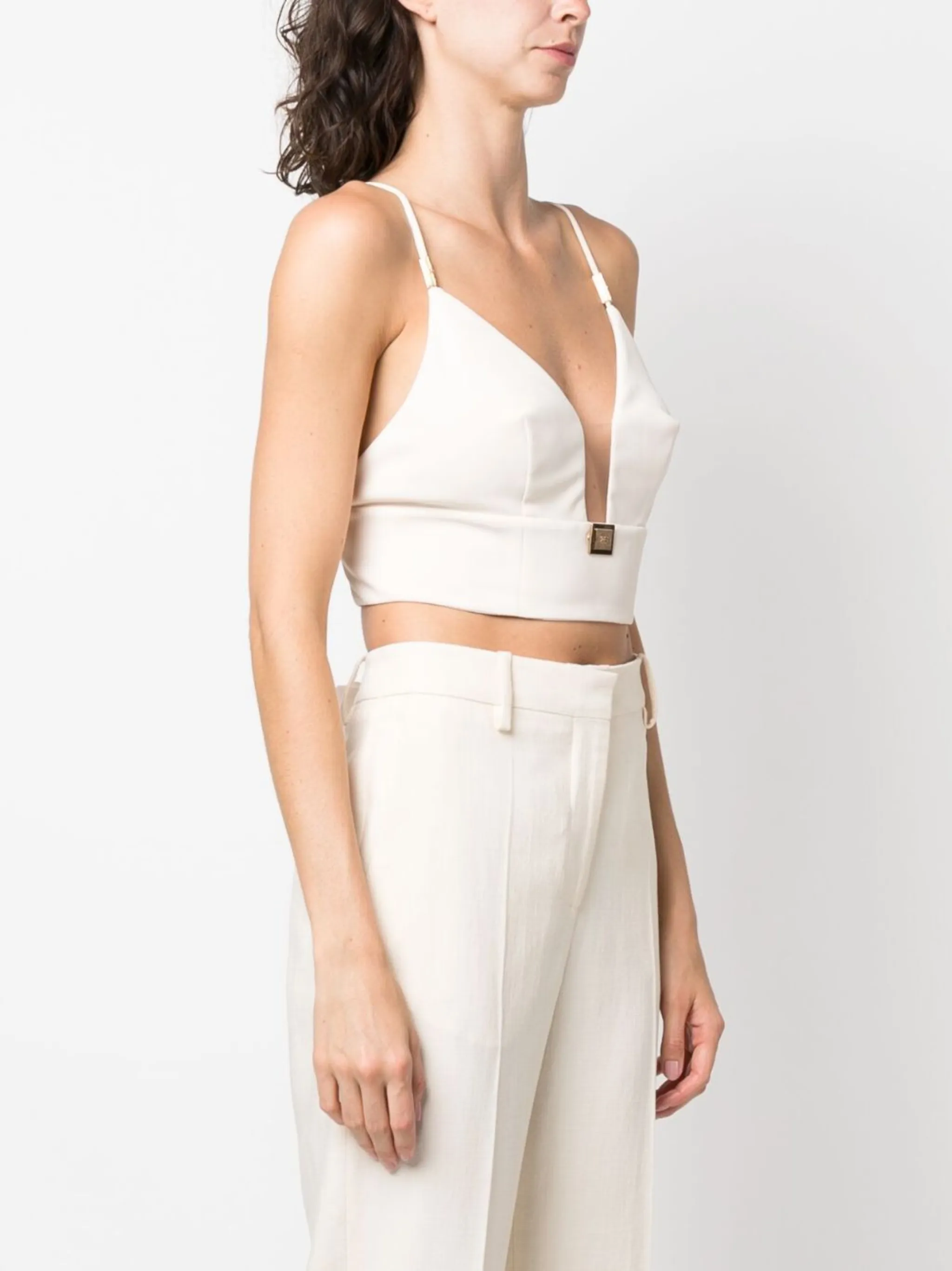 Elisabetta Franchi top crop in ecopelle marrone