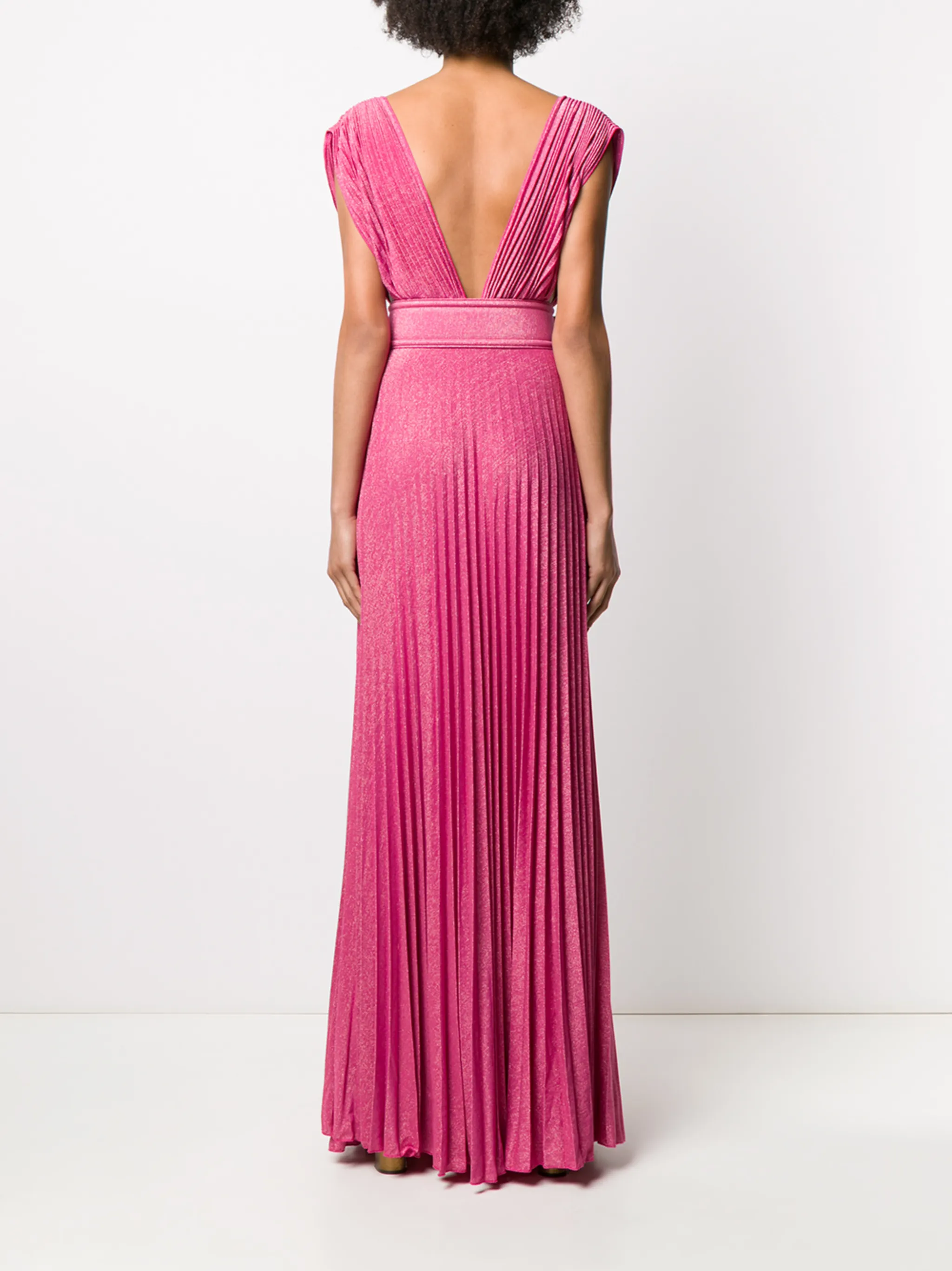 Elisabetta Franchi plunge-neck pleated metallic gown | Eraldo.com US