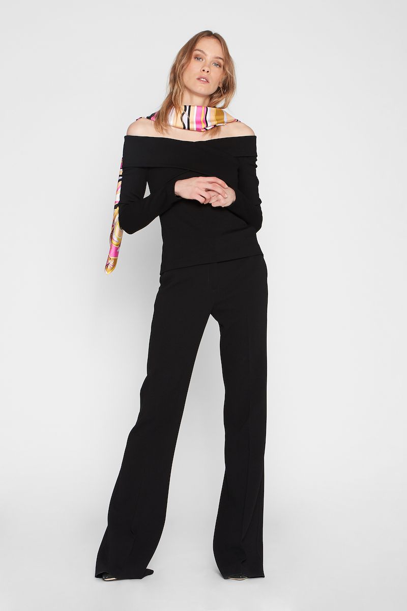 flared black trousers