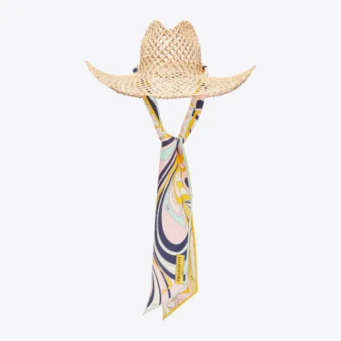 Cappello in paglia con foulard Onde in toni neutri | PUCCI