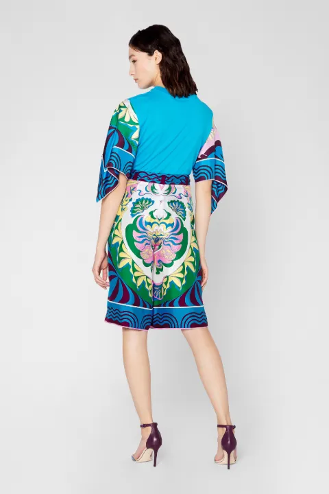 Gonna-pantalone in seta con stampa Manu in blu | PUCCI