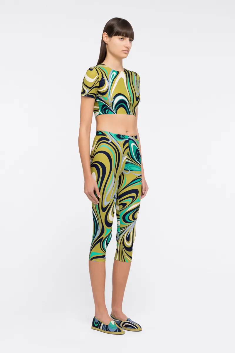 Leggings a tre quarti con stampa Onde in verde | PUCCI