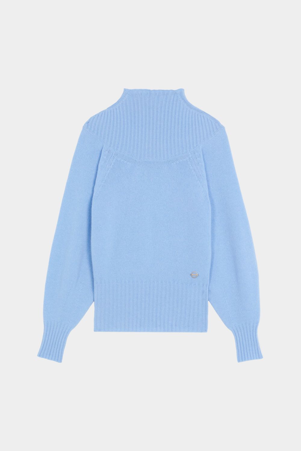 light blue mock neck top