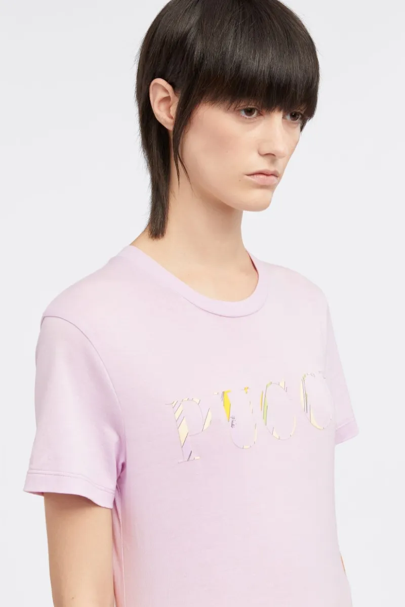 logo-print cotton T-shirt in purple | PUCCI
