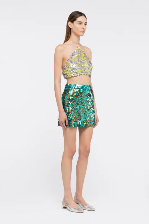 Minigonna con stampa Onde e paillettes in blu | PUCCI