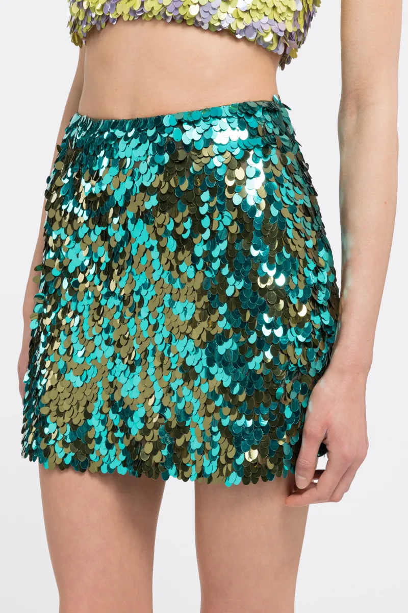 Minigonna con stampa Onde e paillettes in blu | PUCCI