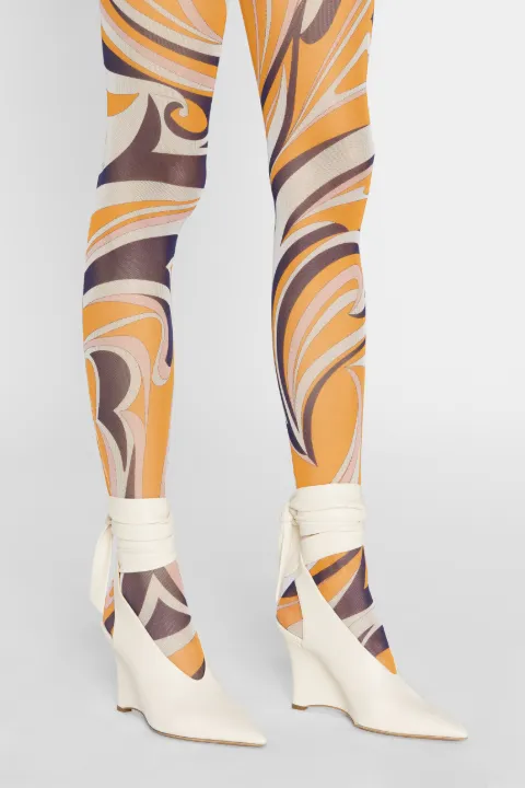 Nuages-Print Tights in orange 