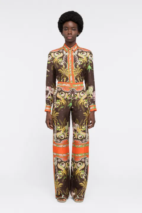 Pantaloni in seta con stampa Nairobi in marrone | PUCCI