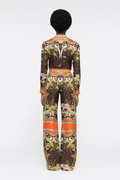 Pantaloni in seta con stampa Nairobi in marrone | PUCCI