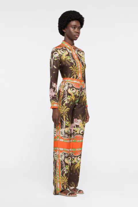 Pantaloni in seta con stampa Nairobi in marrone | PUCCI
