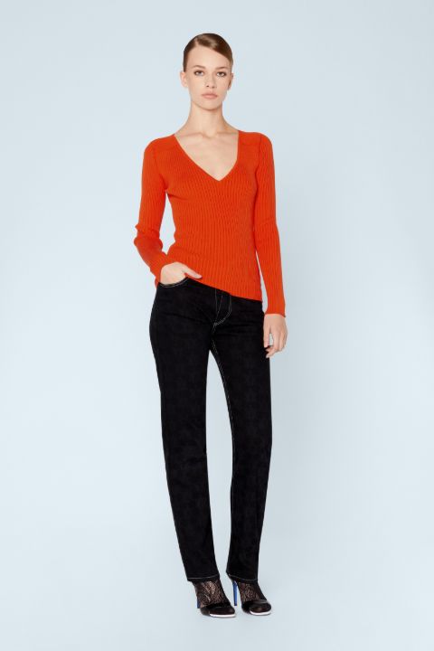 orange v neck sweater