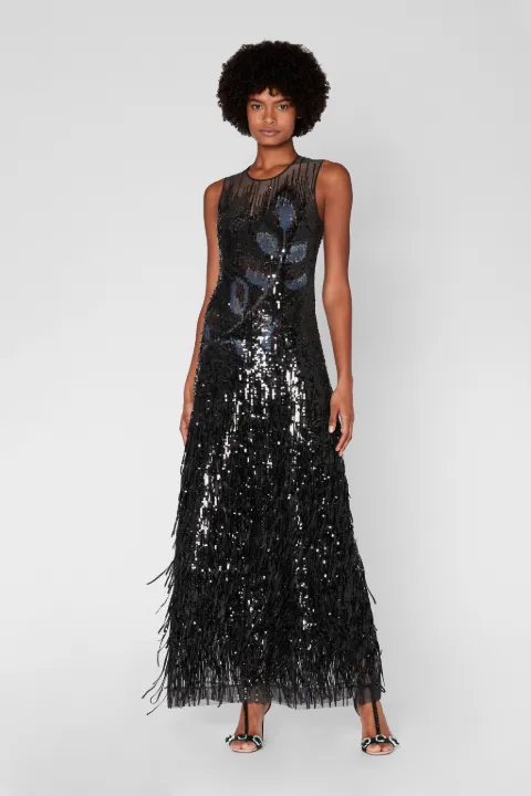 black sequin maxi dress