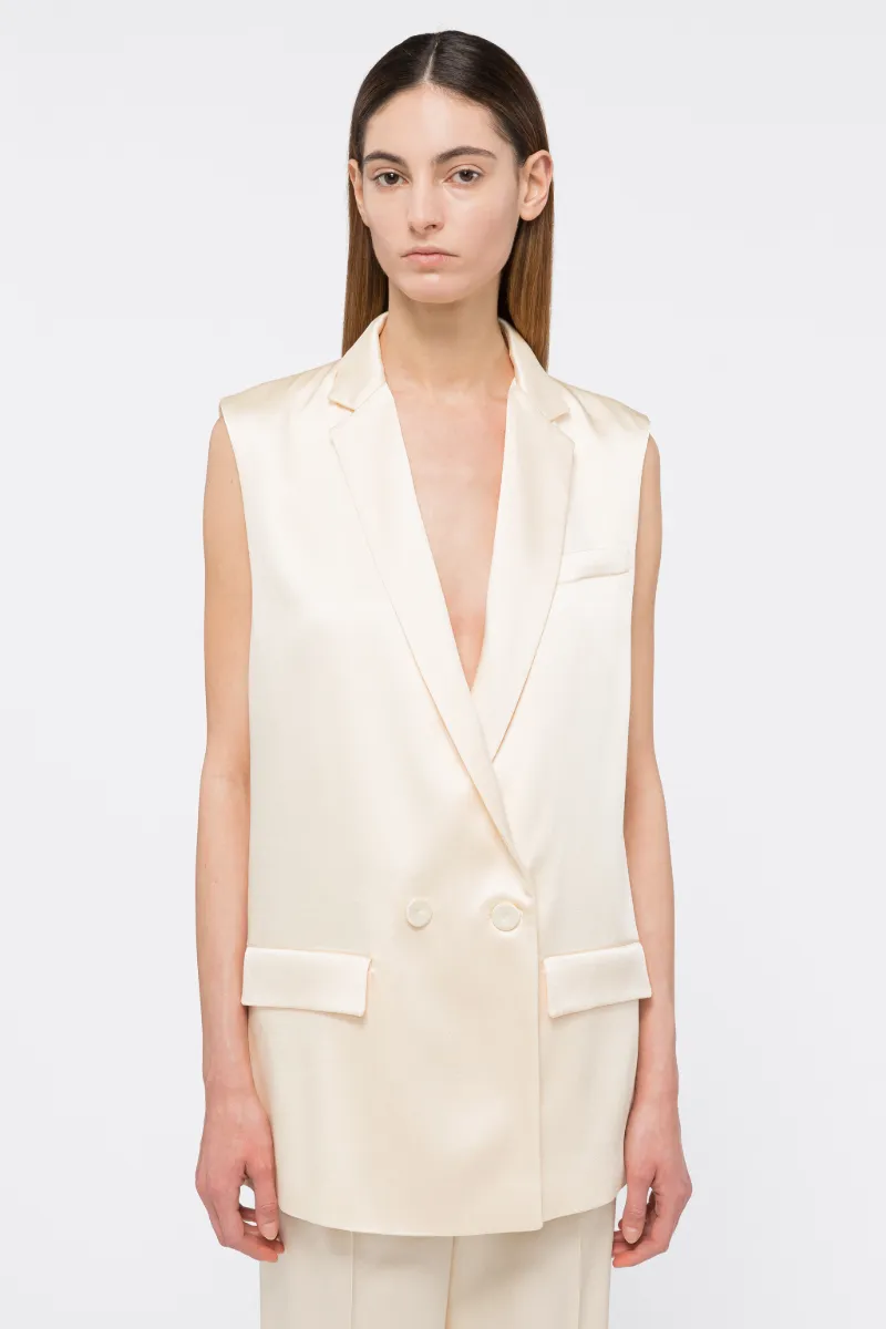 double breasted sleeveless blazer