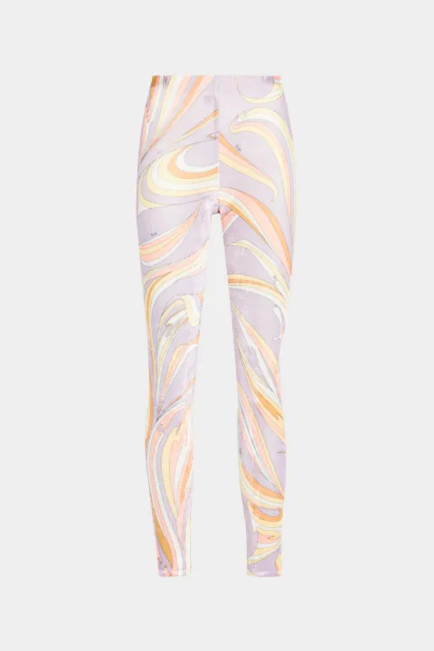 Vortici-Print Velvet Leggings in purple 