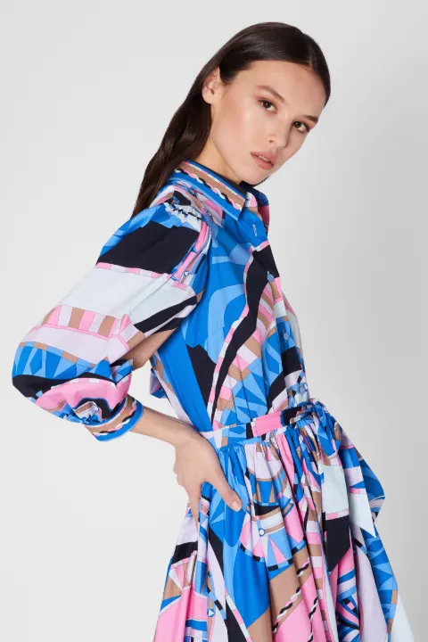 blue silk shirt dress