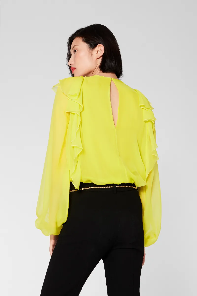 yellow ruffle blouse