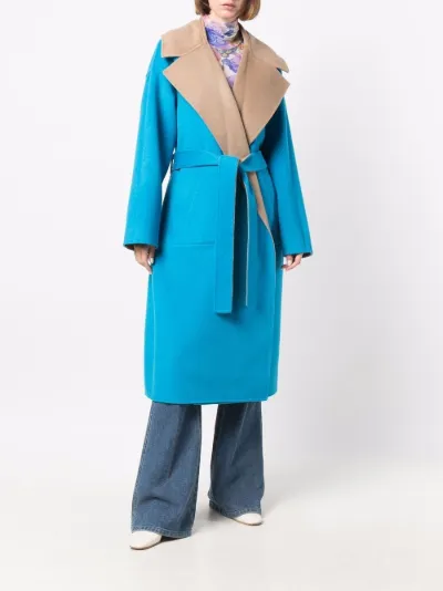 blue belted wool coat