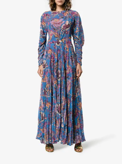 pleated floral maxi dress