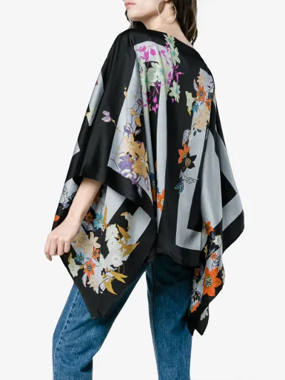 floral stripe print silk blend poncho top展示图