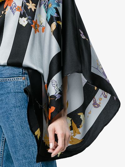 floral stripe print silk blend poncho top展示图