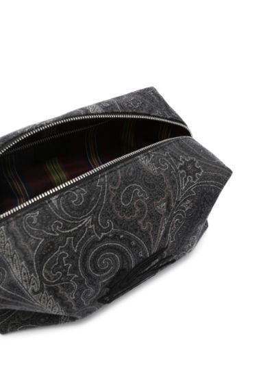 ETRO Leather-trimmed paisley-print shell wash bag