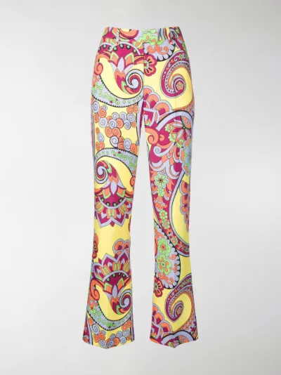 printed flare trousers