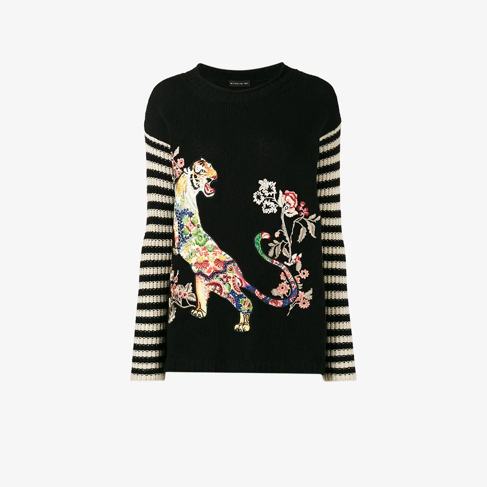 Etro tiger embroidered stripe jumper | Browns