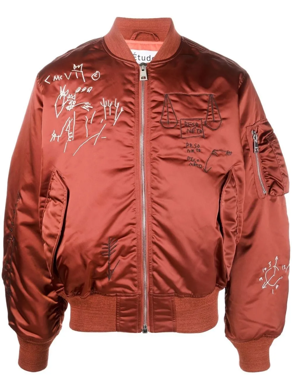 Embroidered satin bomber jacket hotsell