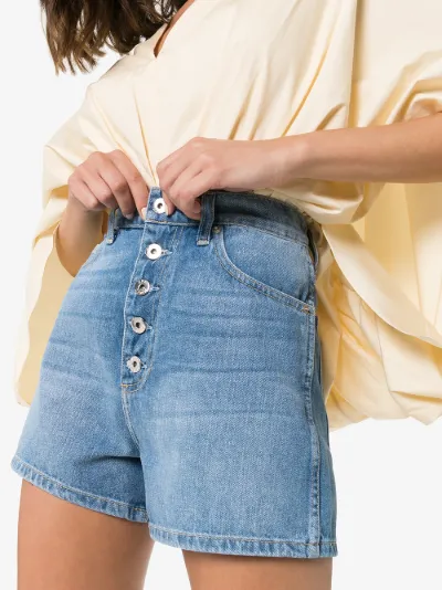 button front denim shorts