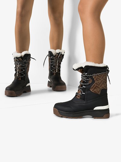 fendi printed shell and leather snow boots