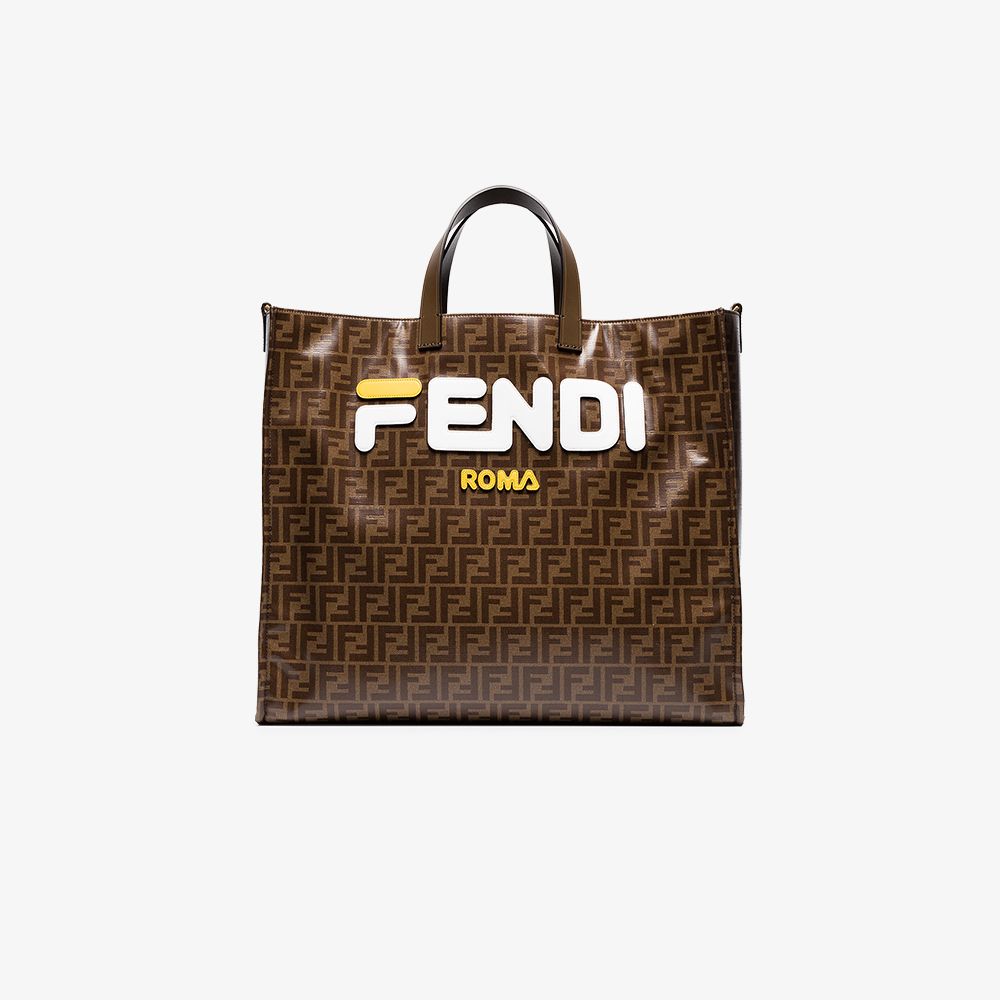 Fendi Fendi Mania brown and white large logo print tote bag | Browns