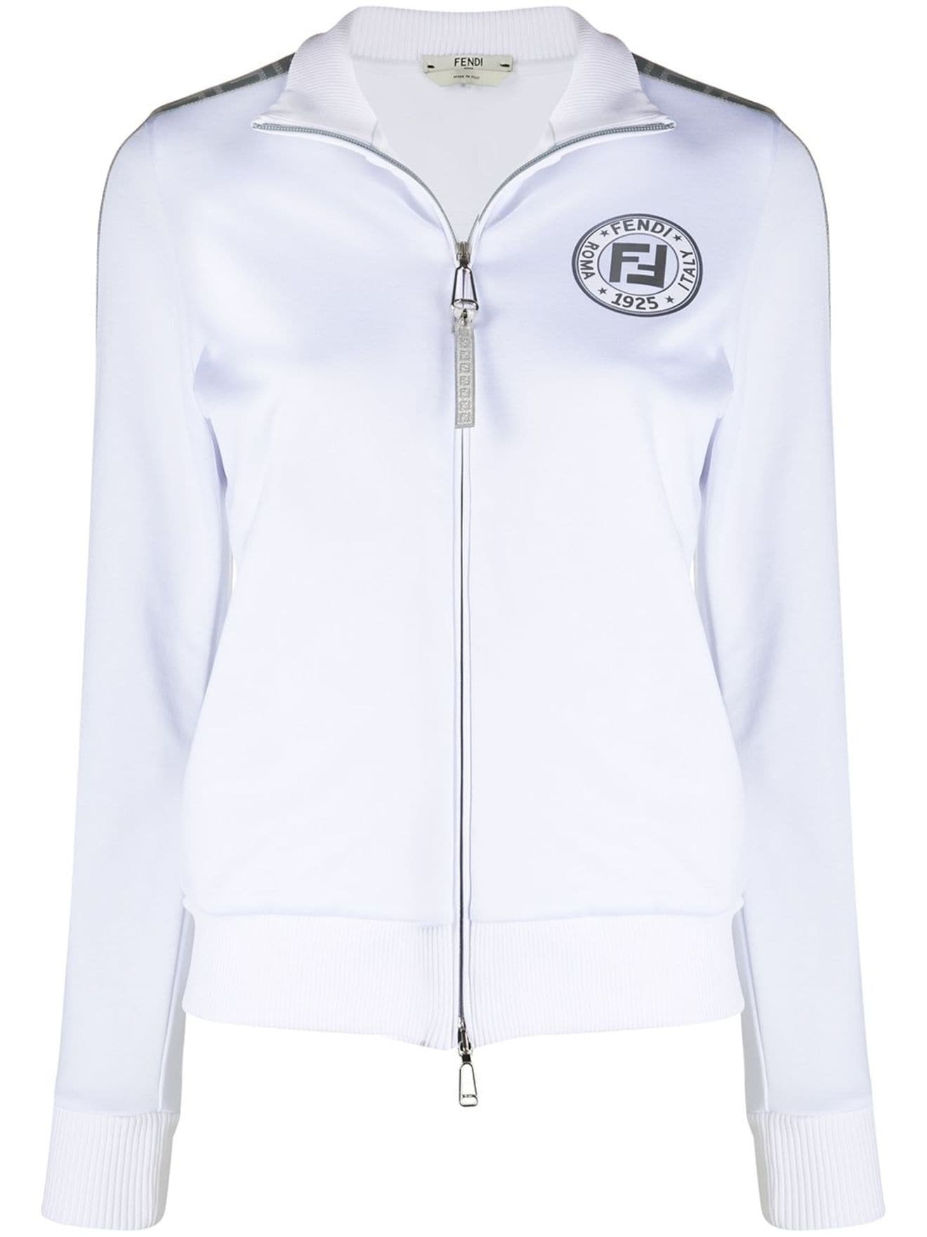 Fendi FF band metallic zipped jacket white | MODES