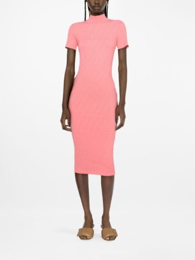 FENDI Jacquard-Knit Fitted Long Sleeve Dress