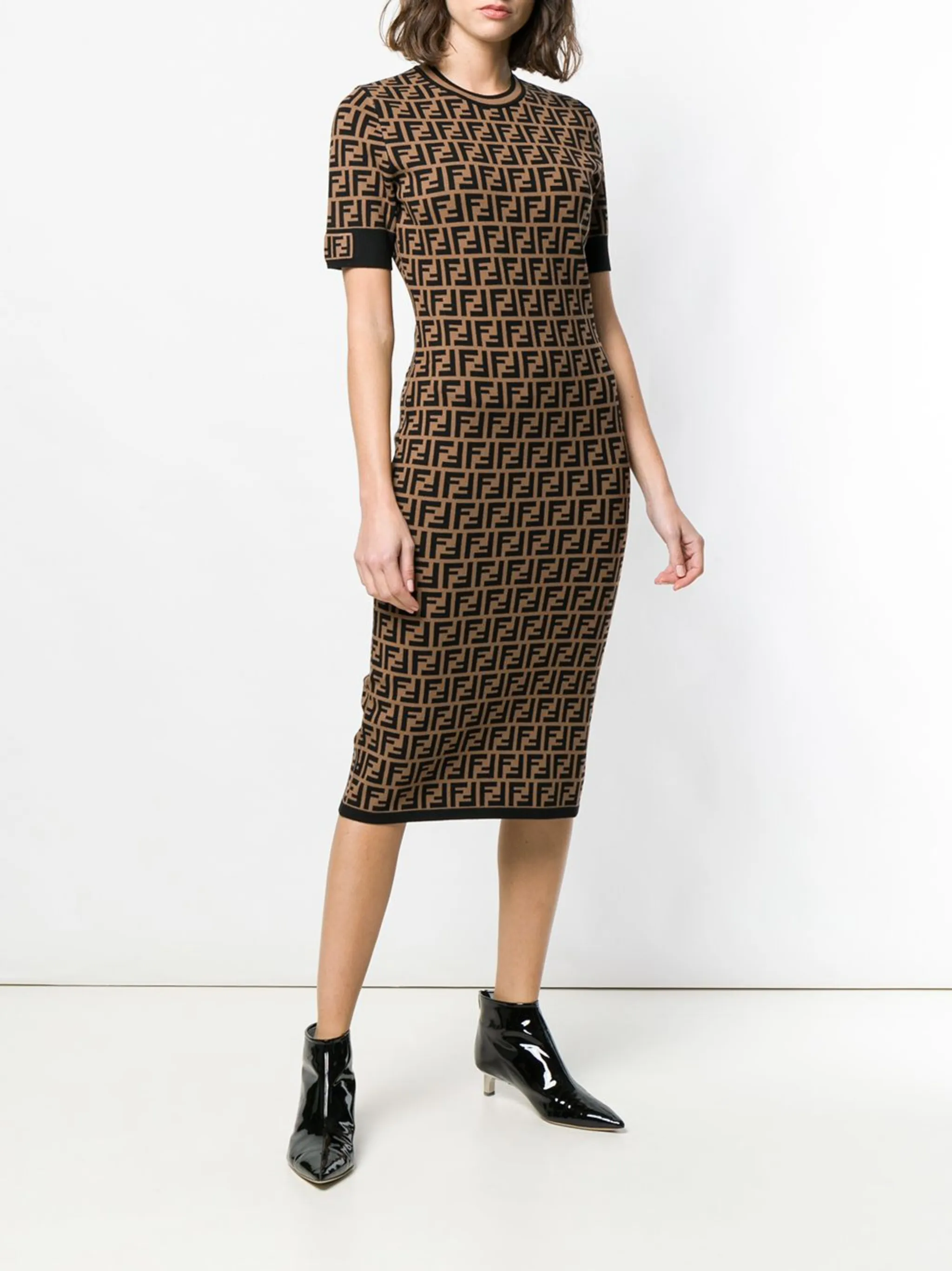 FENDI FF logo print fitted dress Eraldo FR