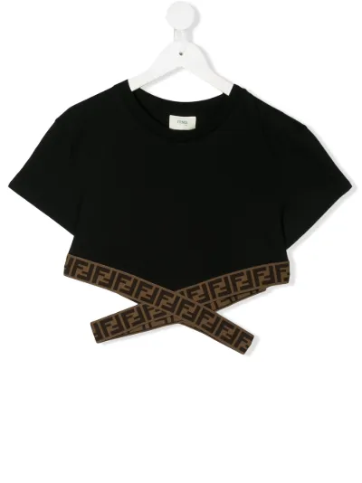 Fendi Kids TEEN logo tape cropped T shirt Eraldo US