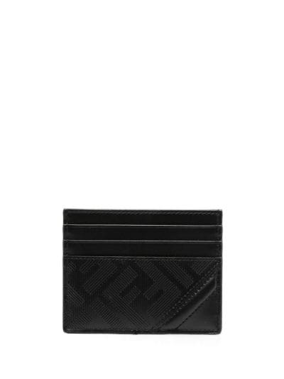 FENDI: Shadow wallet in leather with all-over FF monogram print - Blue