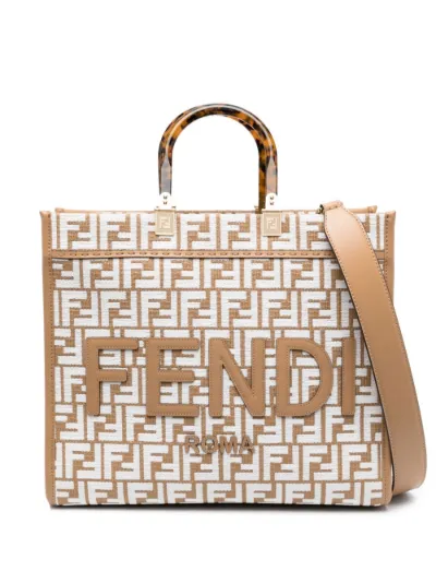 fendi sunshine shopper woven raffia tote