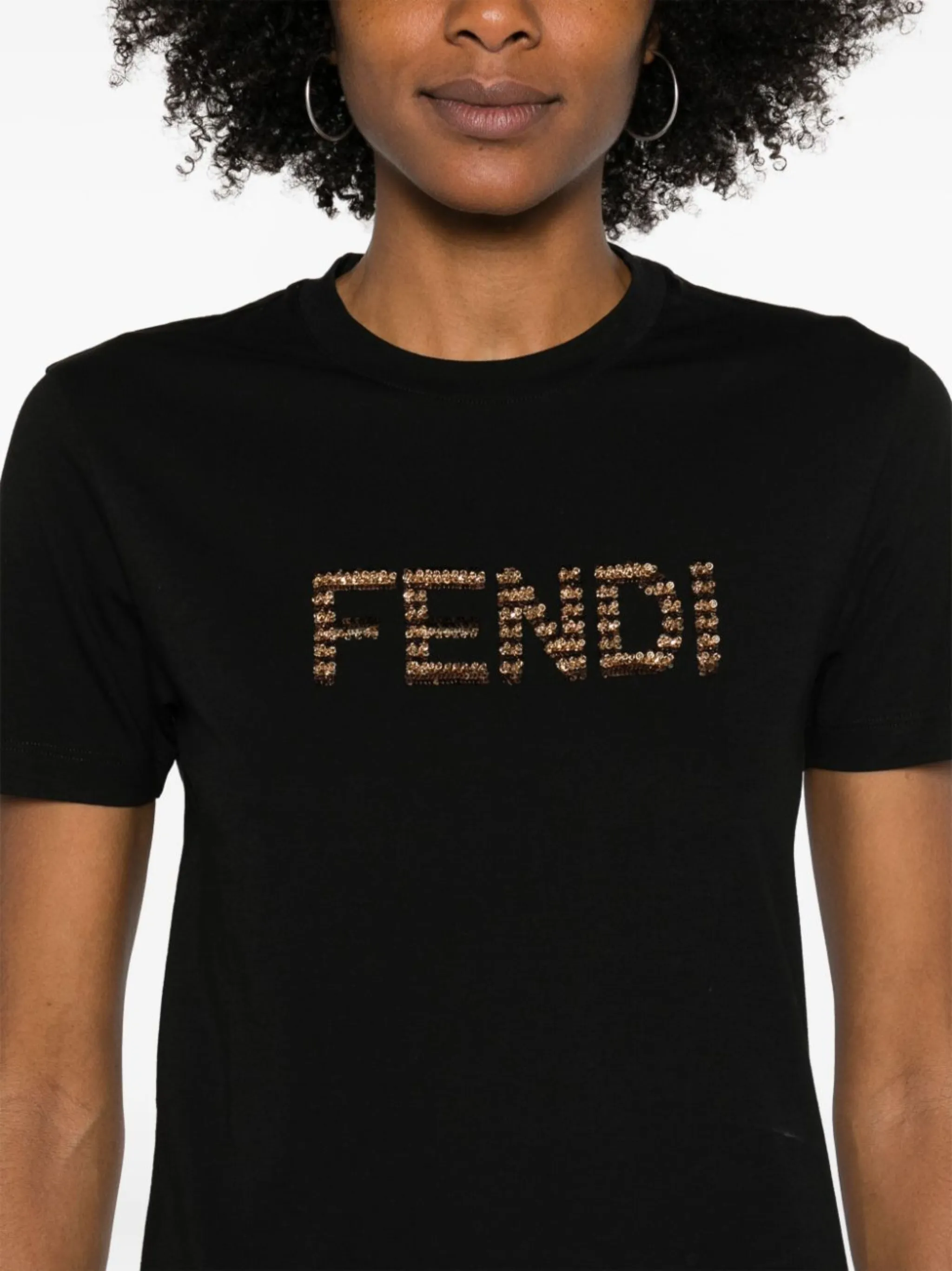 FENDI sequin logo detail cotton T shirt Eraldo DE