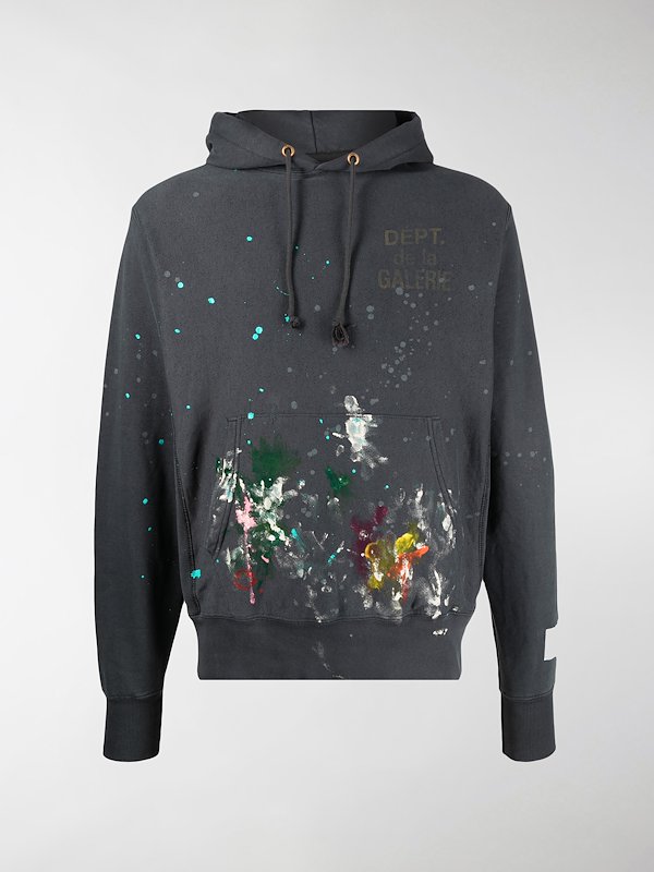 GALLERY DEPT. paintdetail drawstring hoodie grey MODES